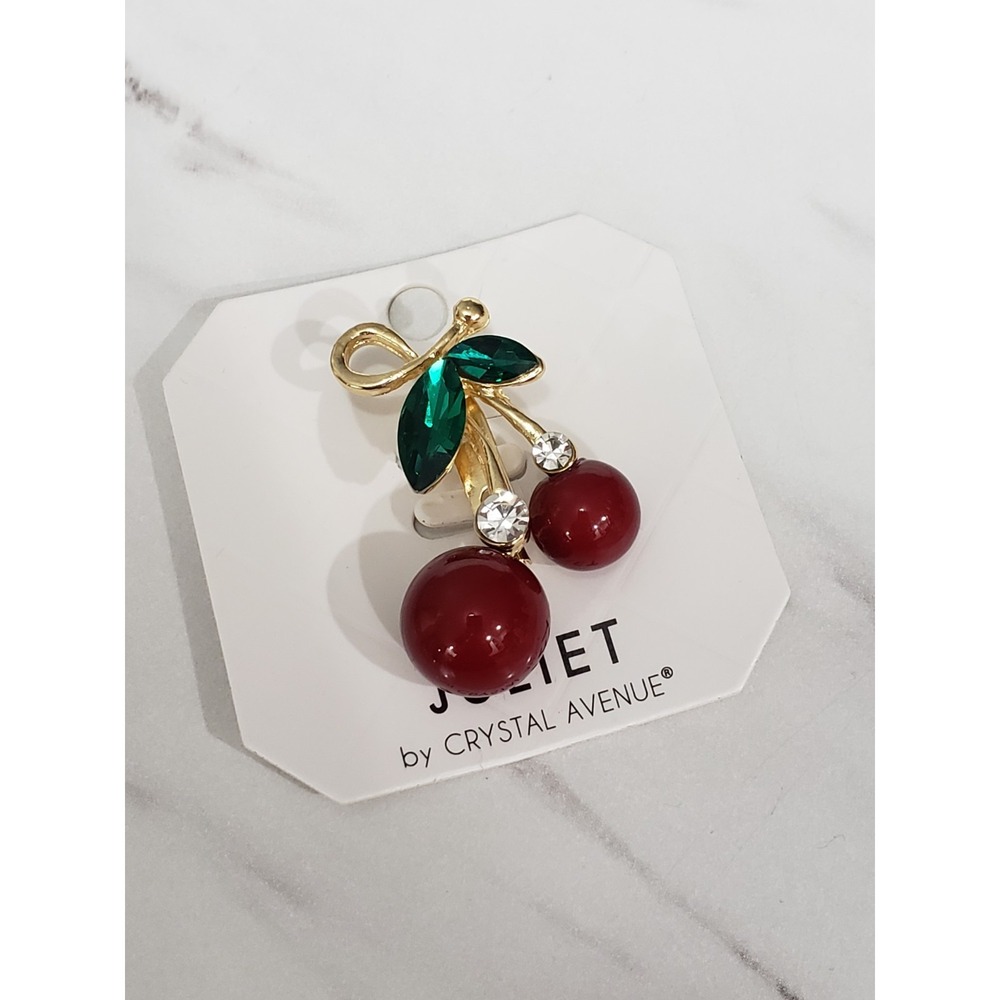 NEW Juliet by Crystal Avenue CHERRY BROOCH fruit rhinestone colorful bold retro